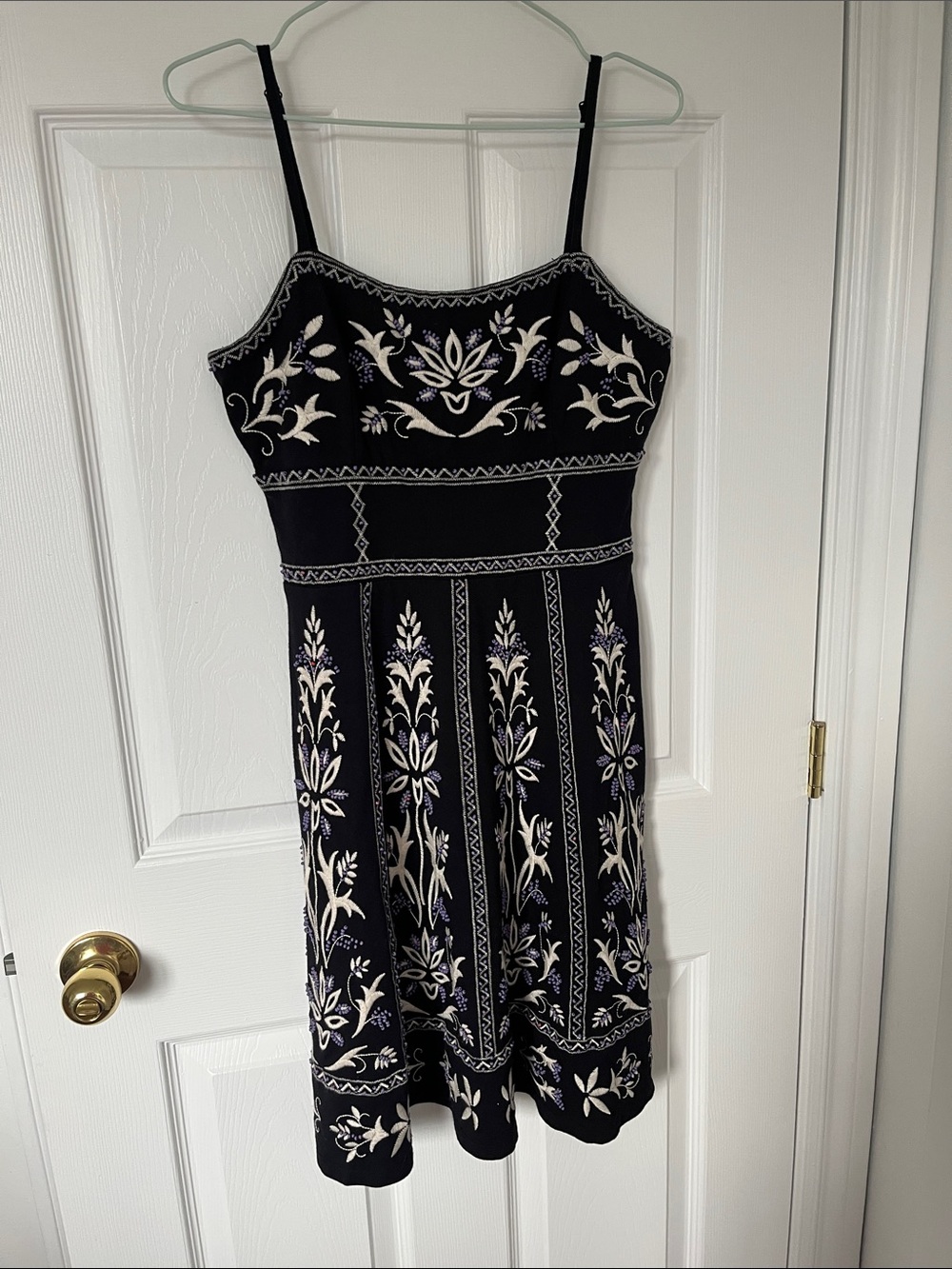 INC International Concepts Black Midi Dress with Cream Embroidery